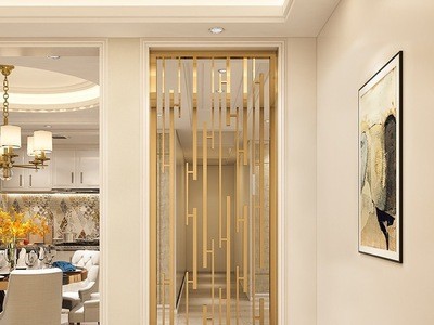 北欧不锈钢屏风轻奢酒店金属玄关装饰现代简约客厅入户门镂空隔断图3