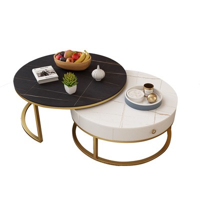 意式岩板子母茶几现代简约大小圆茶台带柜一体组合轻奢客厅储物柜