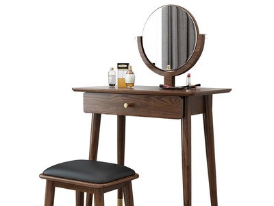 北欧风格实木梳妆台 白蜡木色带镜卧室简约小型 单人日式化妆台