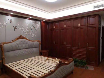 新中式红木色衣柜可定制实木橱柜轻奢整体来图定制柜门门图4