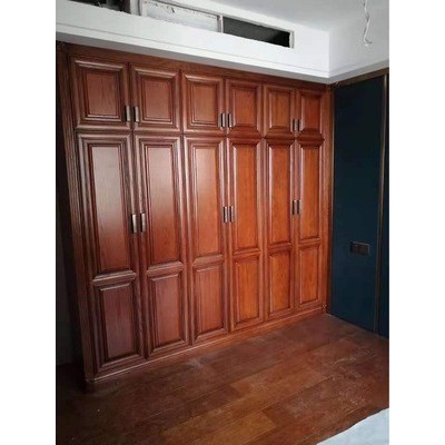新中式红木色衣柜可定制实木橱柜轻奢整体来图定制柜门门
