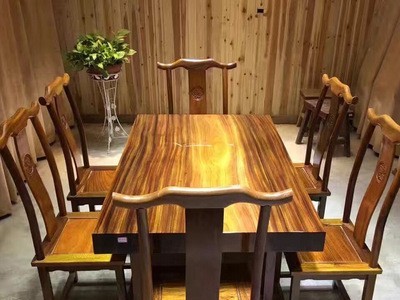 奥坎实木大板桌原木巴花大板餐桌花梨大板办公大班台大板茶桌厂家图4