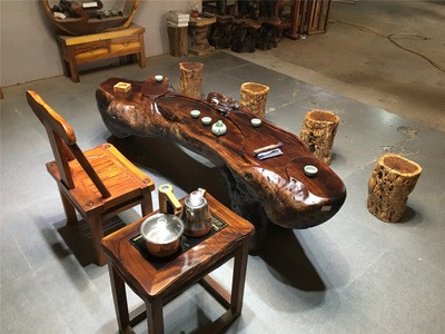 鸡翅木天然整体根雕茶几实木无拼接家用茶台户外木头泡茶桌茶海图5