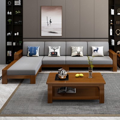 实木沙发单双三位现代简约新中式布艺实木沙发经济型客厅实木家具