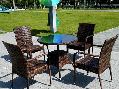 仿藤休闲桌椅 藤编户外家具 Pe藤椅 室外桌椅五件套 Rattan chair图2