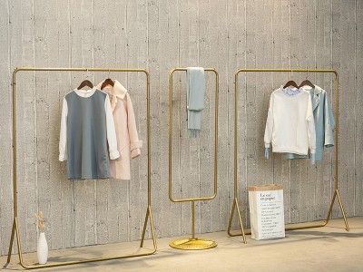 北欧服装店金色服装架家用个性卧室服装展示架时尚女装店中岛架子图5