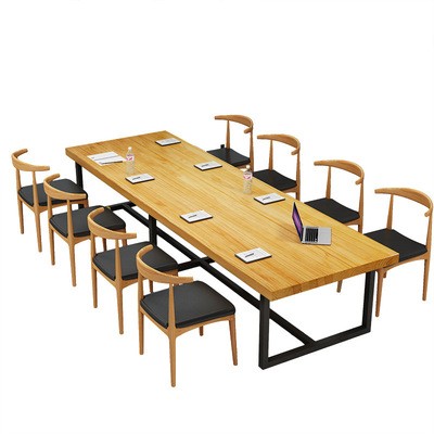 简约实木铁艺办公桌商务长条培训大型会议桌职员台式电脑桌椅组合