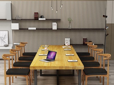 简约实木铁艺办公桌商务长条培训大型会议桌职员台式电脑桌椅组合图3