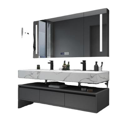 双盆岩板浴室柜组合卫浴智能轻奢现代简约纯实木橡木卫生间洗漱台