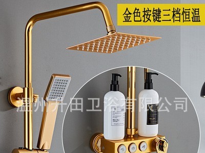 卫生间家用洗澡增压淋浴器沐浴喷头四档妇洗智能恒温花洒套装黑金