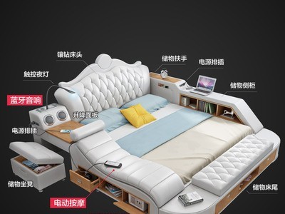 智能按摩 皮床榻榻米床双人床1.8米软床现代简约主卧功能欧式图5