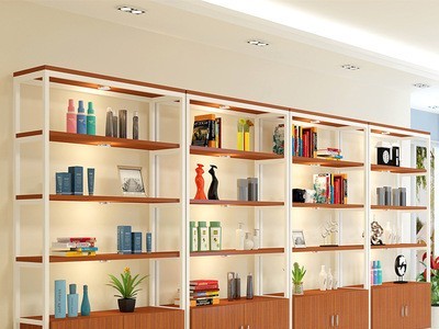 厂家批发钢木置物架化妆品展示柜货架带灯展示架隔断产品货柜定制图2