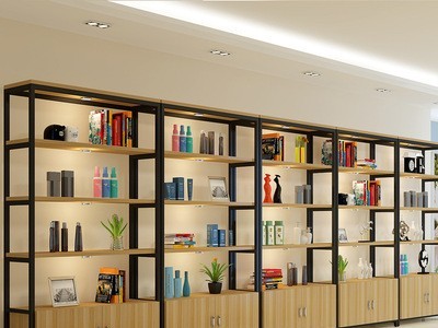 厂家批发钢木置物架化妆品展示柜货架带灯展示架隔断产品货柜定制图3