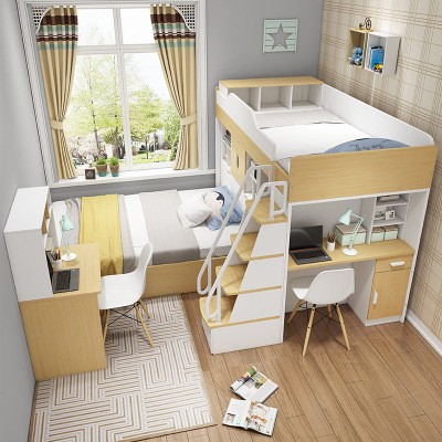 多功能高低床儿童床上下双层组合床子母床双层床储物带衣柜书桌床