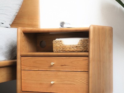 北欧实木床头柜现代简约黑胡桃木储物柜迷你樱桃木经济型床边柜