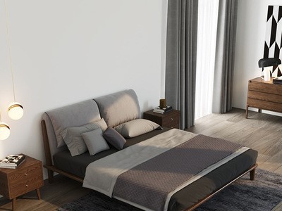 北欧实木床1.8米白蜡木实木意式真皮床简约双人床1.5m小户型