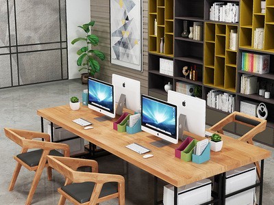 现代简约实木办公桌 公司员工多人台式电脑桌工作室书房单人书桌