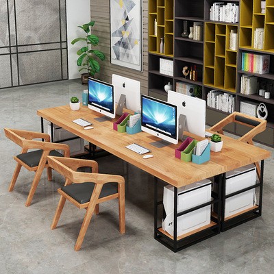 现代简约实木办公桌 公司员工多人台式电脑桌工作室书房单人书桌