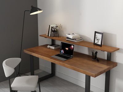 北欧实木单人办公桌 家用书房工作桌loft办公桌椅组合创意工作台