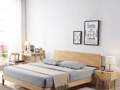 北欧实木床1.5米1.8米卧室家具橡胶木床日式简约欧式婚床厂家生产