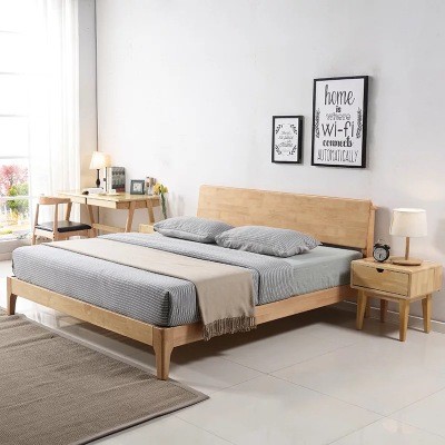 北欧实木床1.5米1.8米卧室家具橡胶木床日式简约欧式婚床厂家生产