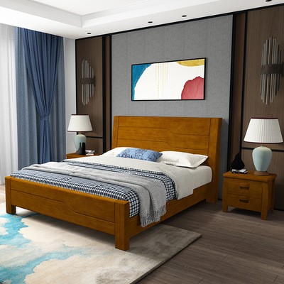 中式实木床1.5米1.8米卧室家具橡胶木双人床简约婚床厂家生产大床
