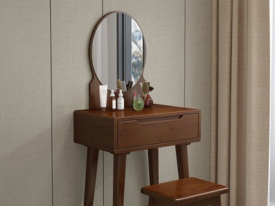 北欧实木梳妆台带镜书桌卧室现代简约网红ins风小户型化妆台带灯