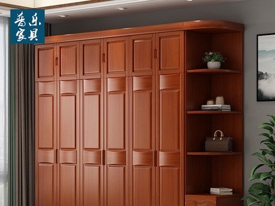 现代中式实木衣柜3456门对开门卧室家具经济型木质衣橱柜 胡桃色