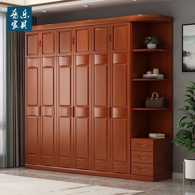 现代中式实木衣柜3456门对开门卧室家具经济型木质衣橱柜 胡桃色