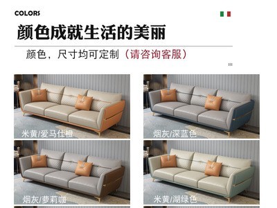 真皮沙发简约现代大小户型客厅组合意式极简四人位后现代轻奢沙发图4