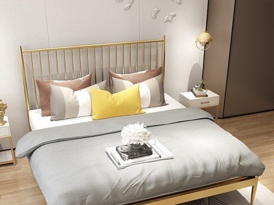 简约欧式金色铁艺床1.5米1.8米双人床1.2米单人床铁床金属钢管床