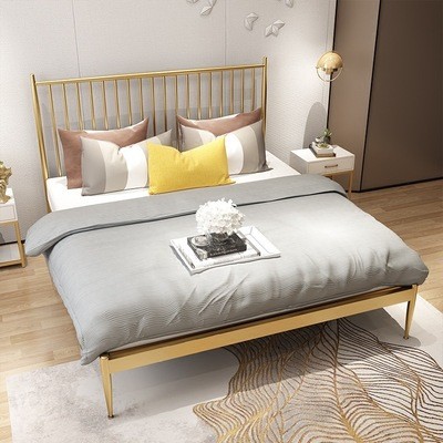 简约欧式金色铁艺床1.5米1.8米双人床1.2米单人床铁床金属钢管床