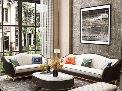 美式轻奢后现代真皮沙发 港式小户型意式简约客厅整装123家具组合