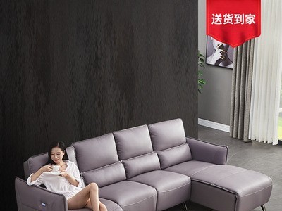 【新】电动可躺功能沙发小户型客厅意式简约转角皮艺真皮沙发