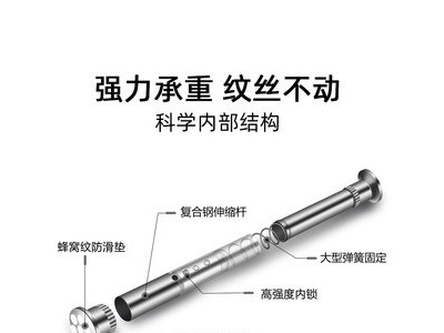 窗帘杆免打孔卧室晾衣杆阳台浴帘杆伸缩杆浴室涨撑杆罗马杆挂衣杆图4