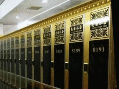金属腐花铝皮门软包硬包木质基材更衣柜浴室汗蒸体育健身储物柜图2
