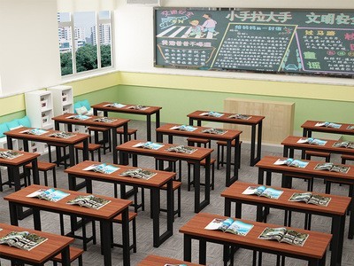 创意学校课桌椅套装中小学生彩色单双人桌凳辅导班美术课桌 批发图4