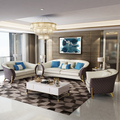 轻奢沙发真皮后现代大小户型客厅简约组合三人位样板间美式皮沙发
