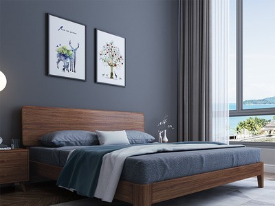 北欧轻奢 实木床1.5 1.8米双人胡桃木现代简约小户型床卧室家具