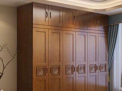 新中式实木衣柜定制橡胶木现代中式卧室储物平开门大衣柜厂家直销