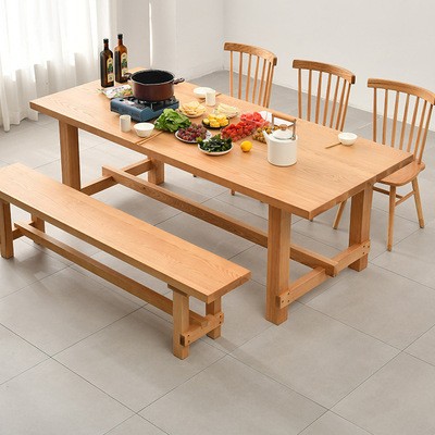 北欧田园实木餐桌椅组合原木简约家用长方形四人位饭桌民宿餐桌子