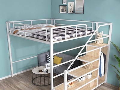 北欧铁艺床小户型高架床省空间高低床阁楼复式二楼多功能上床下桌
