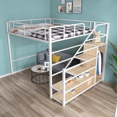 北欧铁艺床小户型高架床省空间高低床阁楼复式二楼多功能上床下桌