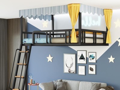 悬挂式loft床北欧小户型阁楼式床省空间铁艺高架床复式二层学生床