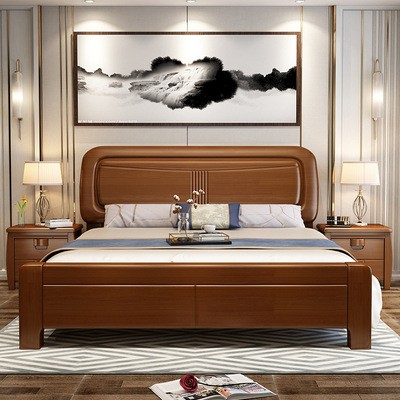 实木床主卧橡胶木1.8 双人床简约现代1.5高箱储物床婚床家用童床
