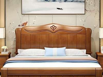 厂家批发实木床中式1.8米双人床1.5米单人床经济卧室家用橡胶木床