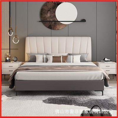 意式轻奢真皮床1.8米双人床现代简约小户型皮艺大床北欧主卧婚床