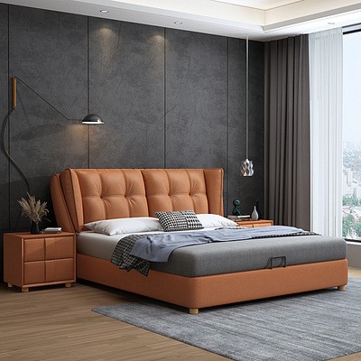 北欧科技布艺床 简约厂家批发1.8米双人主卧婚床气动高箱储物软床