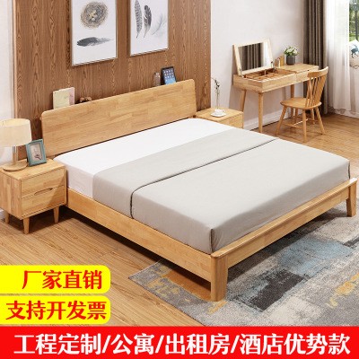 北欧实木床1.2米1.5米1.8m专家教师公寓床 员工宿舍床 出租房木床