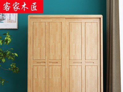南康家具实木两门推拉衣柜批发 特价北欧家具橡胶木衣橱 一件代发图2